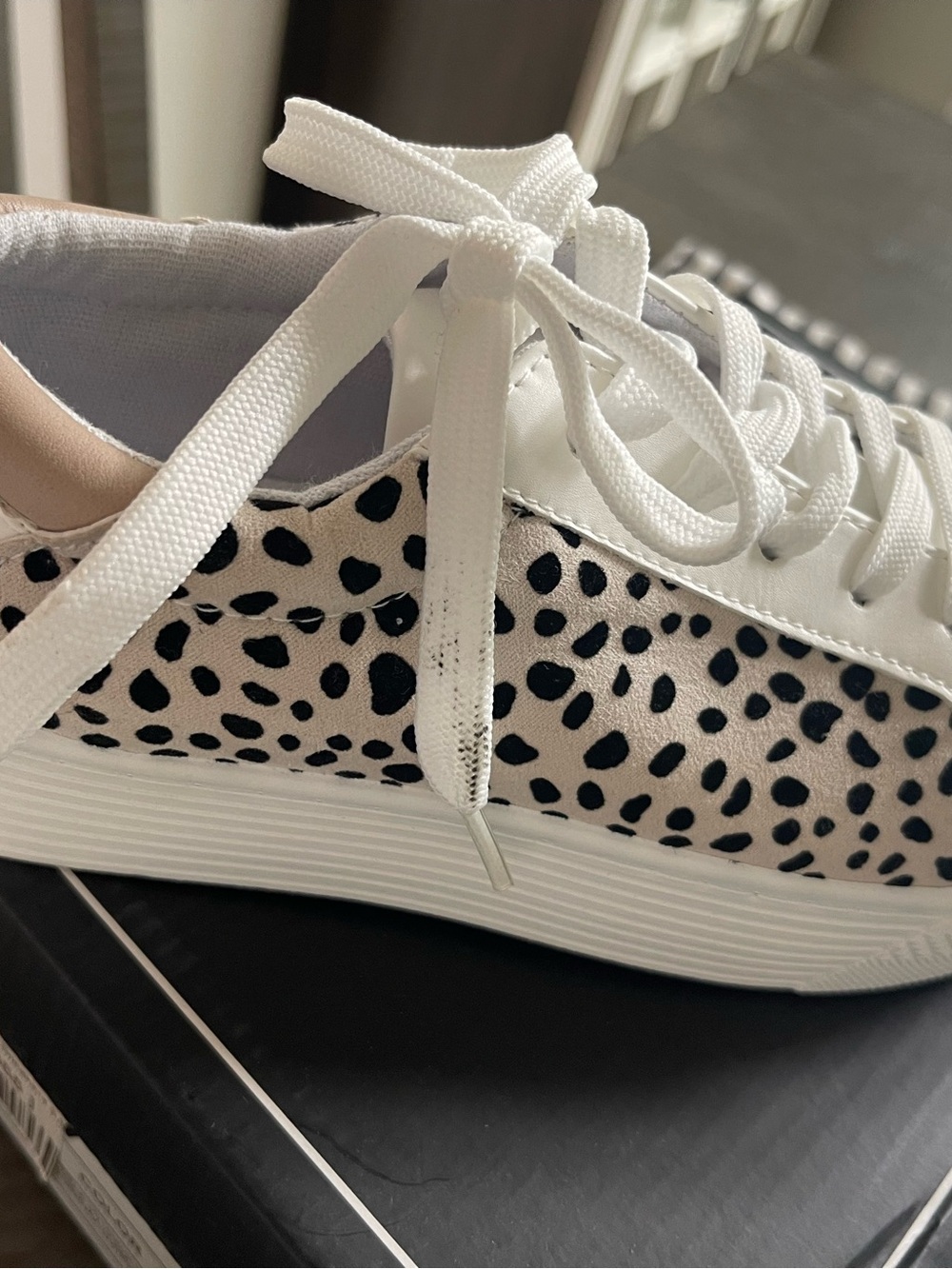 Qupid White Sneakers with Black Dalmatian Print